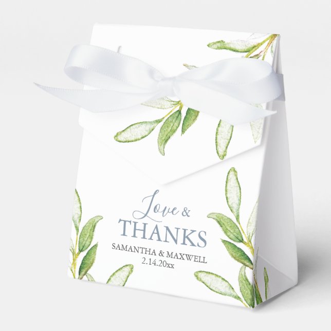Wedding Favor Boxes Watercolor Greenery (Front Side)
