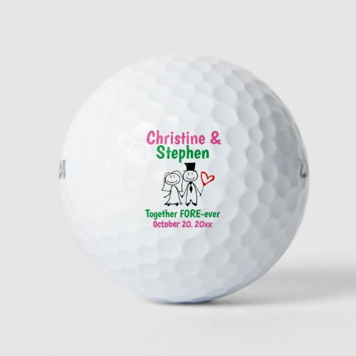 Wedding Favor Bride Groom Cute Cartoon Couple Golf Balls