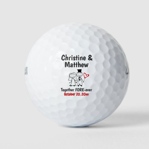 Wedding Favor Bride Groom Cute Cartoon Couple Golf Balls