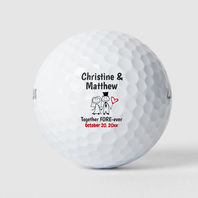 Wedding Favor Bride Groom Cute Cartoon Couple Golf Balls (Front)