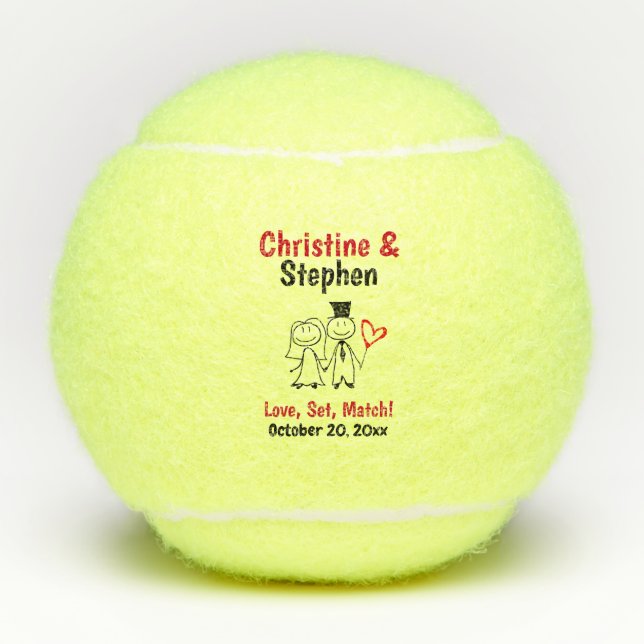 Wedding Favor Bride Groom Cute Cartoon Couple Tennis Balls (Front)