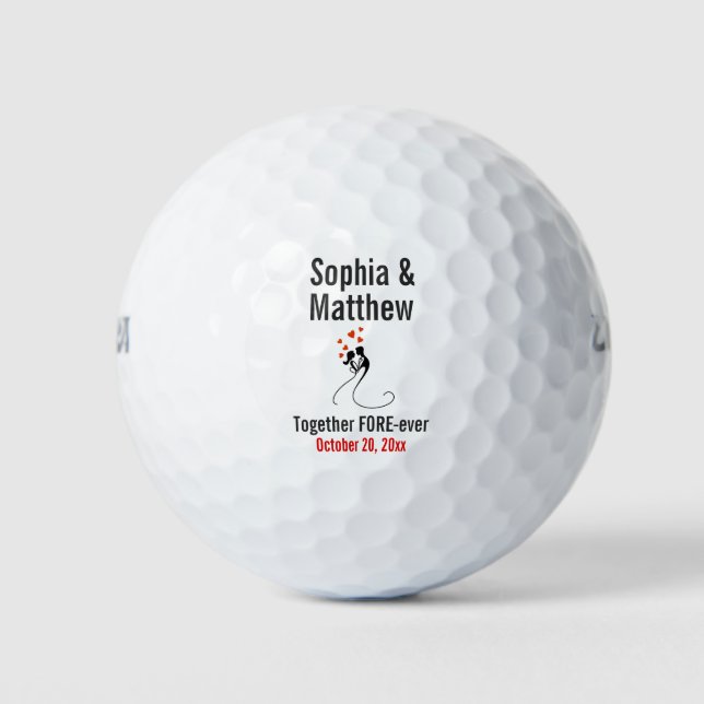 Wedding Favor Bride Groom Cute Couple Silhouette Golf Balls (Front)