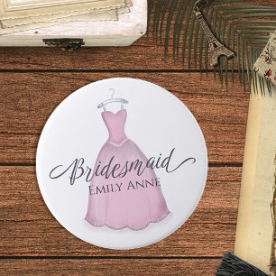 Wedding Favor Bridesmaid Pink Vintage Dress Button