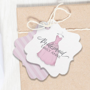 Wedding Favor Bridesmaid Vintage Pink Dress Custom Tags