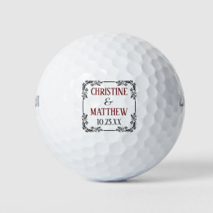 Wedding Favor Burgundy Elegant Black Scroll Golf Balls