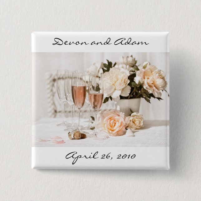 Wedding Favor Button Champagne and Flowers (Front)