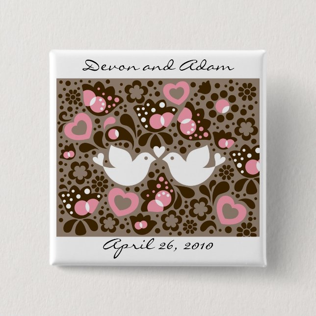 Wedding Favor Button "The Love Birds" (Front)