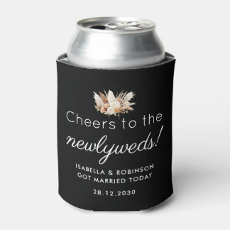 Wedding Favor Cheers to the Newlyweds Black Can Cooler