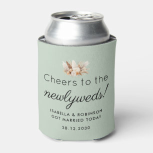 Wedding Favor Cheers to the Newlyweds Sage Green Can Cooler