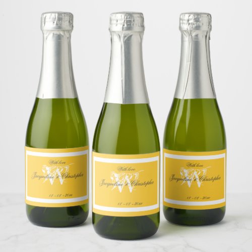 Wedding Favor Chic Script Elegant Warm Yellow Mini Sparkling Wine Label