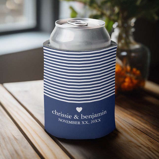 Wedding Favor Custom Bride Groom Date Stripe Can Cooler (Personalized Can Cooler - Add Your name for a great wedding anniversary party favor)