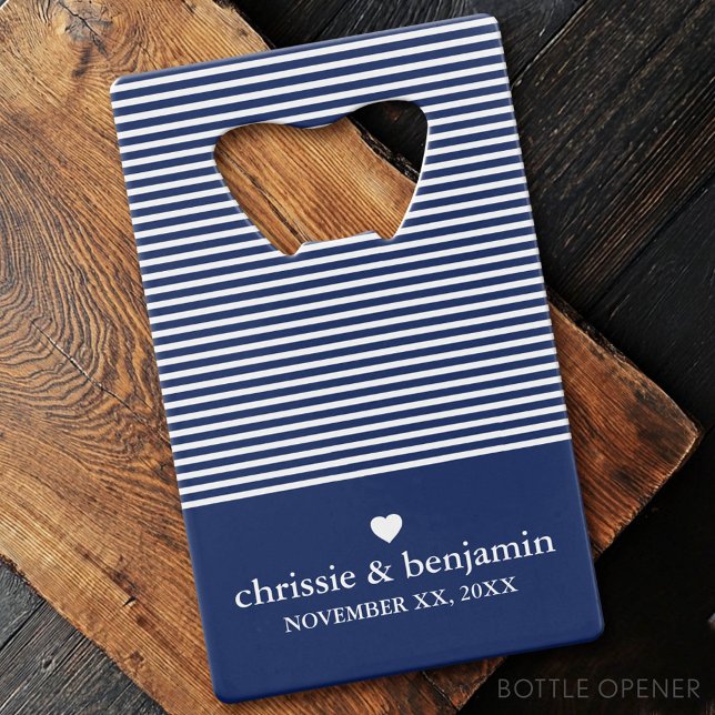 Wedding Favor Custom Bride Groom Date Stripe Credit Card Bottle Opener (Custom Bottle Opener - Card Style)