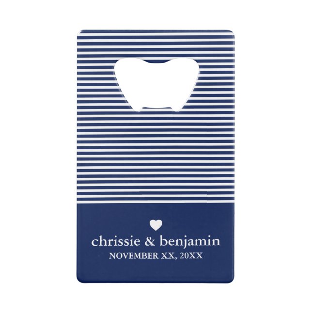 Wedding Favor Custom Bride Groom Date Stripe Credit Card Bottle Opener (Front)
