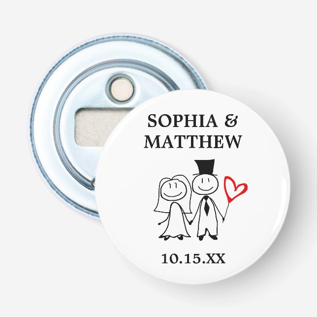 Wedding Favor Cute Cartoon Couple Bottle Opener (Front)