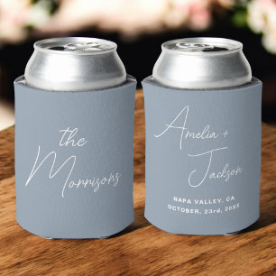 Wedding Favor Dusty Blue Modern Minimalist Names Can Cooler