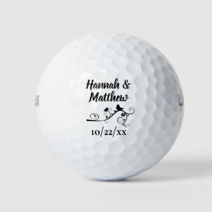 Wedding Favor Elegant Modern Love Birds Black Golf Balls
