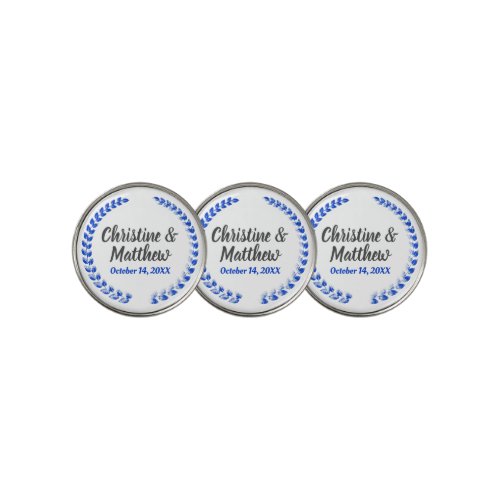 Wedding Favor Elegant Watercolor Blue Wreath Golf Ball Marker