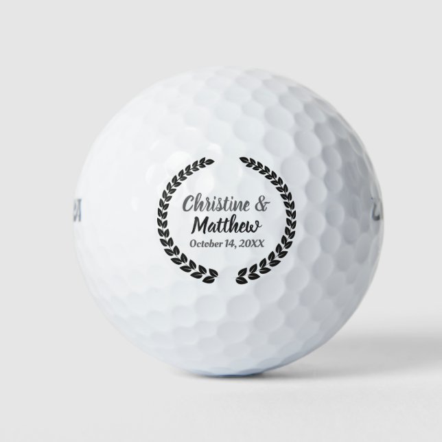 Wedding Favor Elegant Wreath Black Silver Golf Balls (Front)