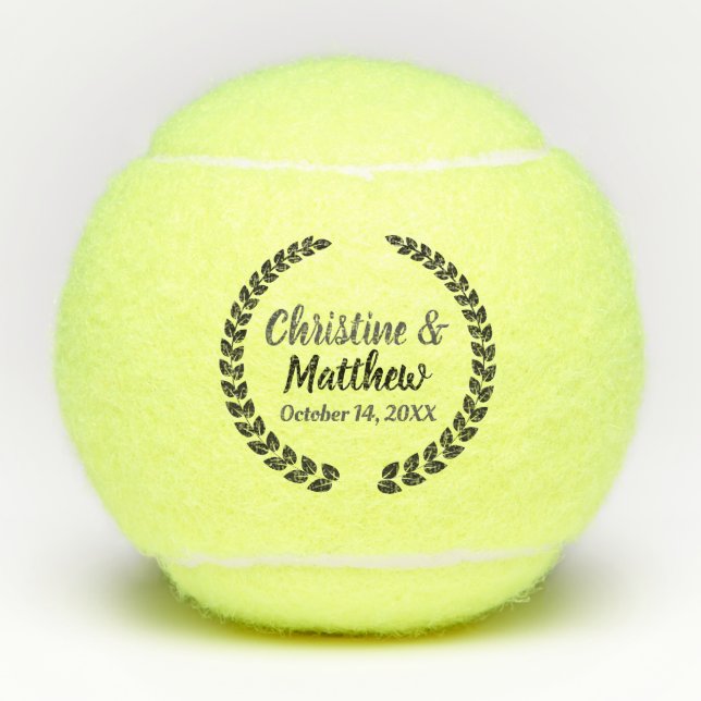 Wedding Favor Elegant Wreath Black Silver Tennis Balls (Front)