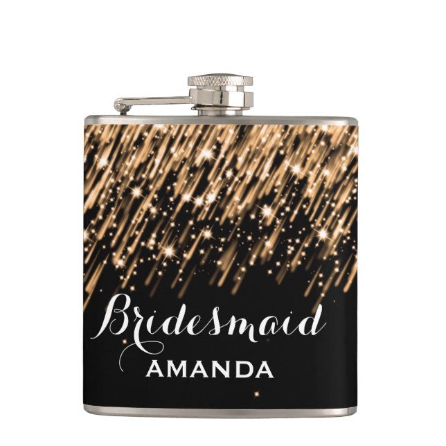 Wedding Favor Falling Stars Gold Flask (Front)