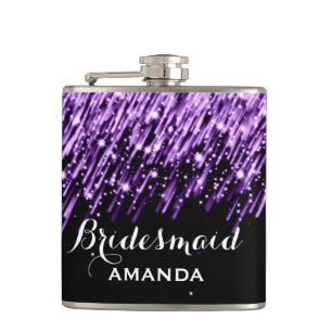 Wedding Favor Falling Stars Purple Hip Flask