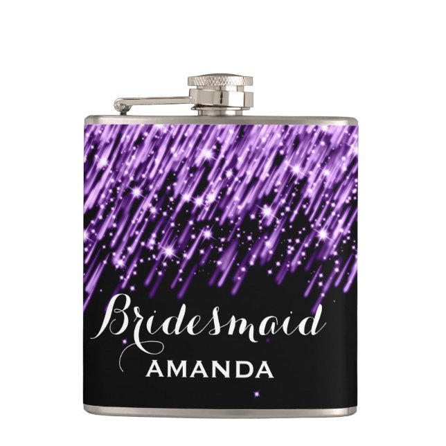 Wedding Favor Falling Stars Purple Hip Flask (Front)