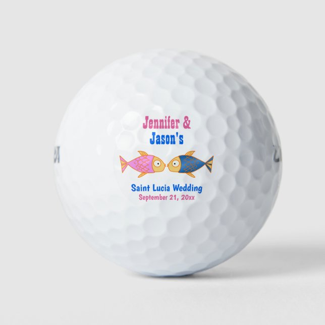 Wedding Favor Fish Beach Tropical Destination Golf Balls (Front)