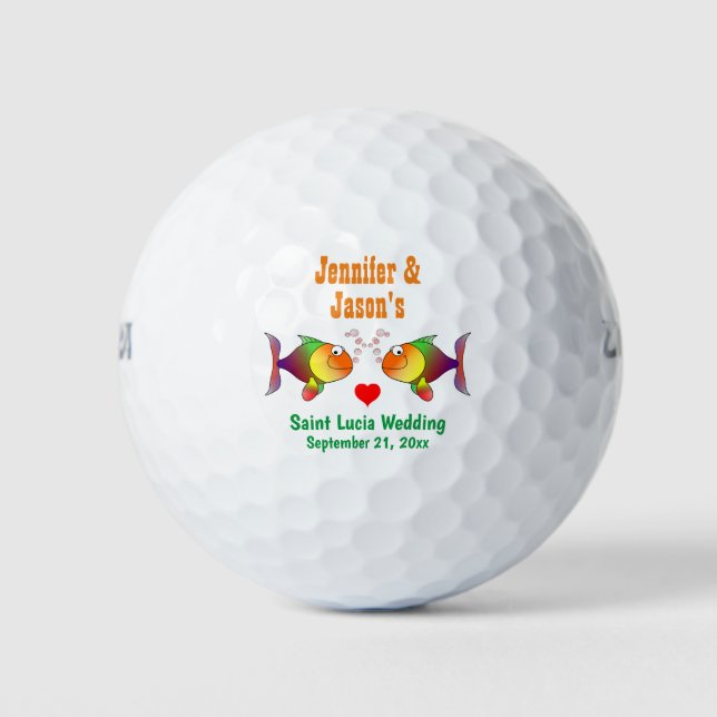 Wedding Favor Fish Beach Tropical Destination Golf Balls (Front)