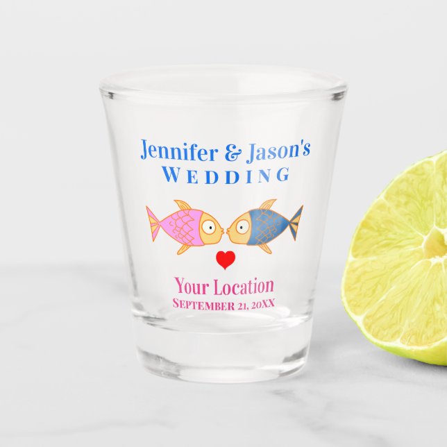 Wedding Favor Fish Beach Tropical Destination Shot Glass (Front)