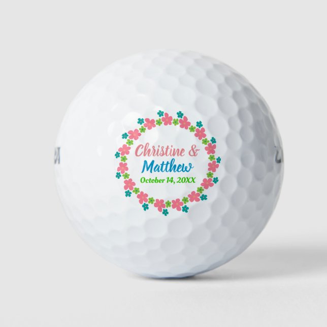 Wedding Favor Floral Wreath Cute Calligraphy Golf Balls (Front)