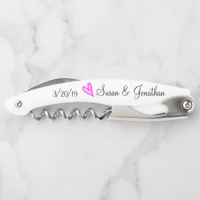 Wedding Favor Gift Bride Groom Heart Married Waiter's Corkscrew (Back)