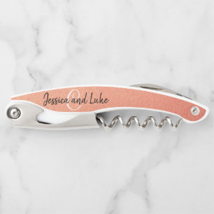 Wedding Favor Gift Elegant Rose Gold Monogram Waiter's Corkscrew
