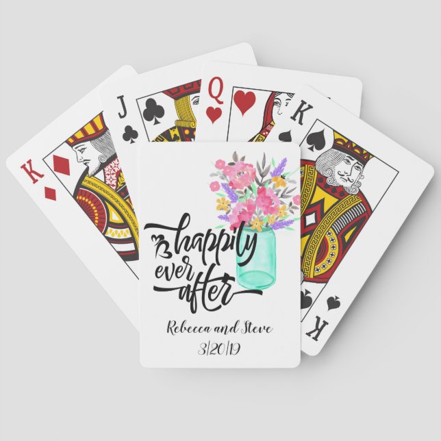 Wedding Favor Gift Flowers Mason Jar Poker Cards (Back)