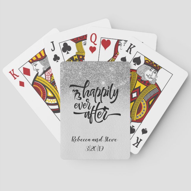 Wedding Favor Gift  Happily Ever After Silver Poker Cards (Back)