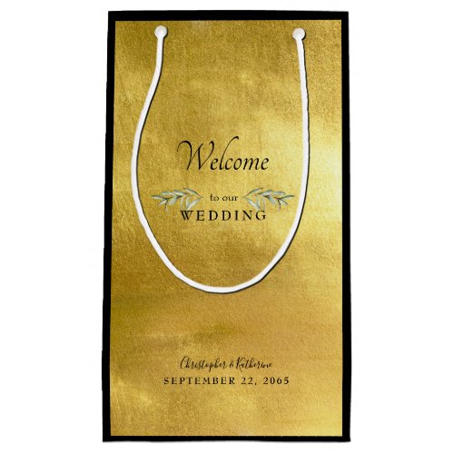 Wedding Favor Glam Metallic Gold  Black Custom Sm Small Gift Bag