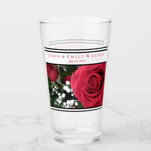 Wedding Favor Glass Red Roses (Front)