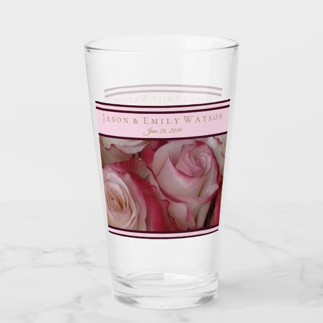 Wedding Favor Glass White-Pink-Roses Wine Accents (Front)