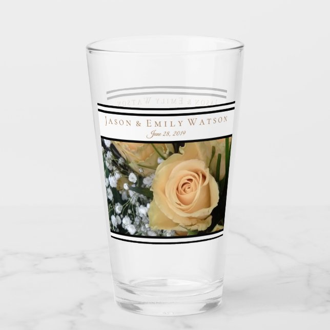 Wedding Favor Glass Yellow Roses Black Accents (Front)