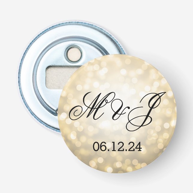 Wedding Favor Gold Glitter Lights Bottle Opener (Front)