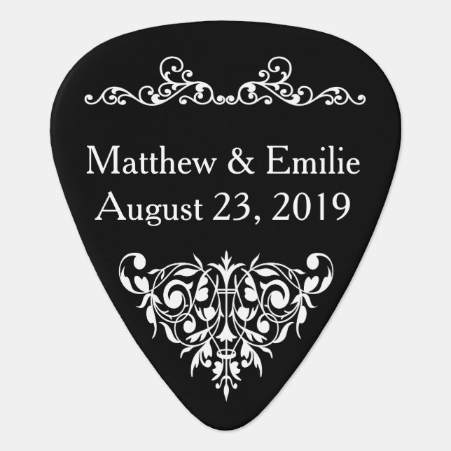 Wedding Favor Guitar Pick - Ornate Black (Front)