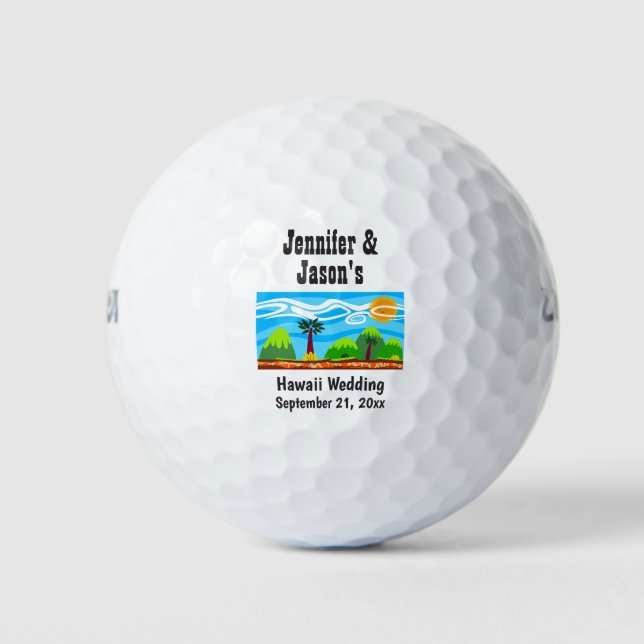 Wedding Favor Hawaii Beach Tropical Destination Golf Balls (Front)