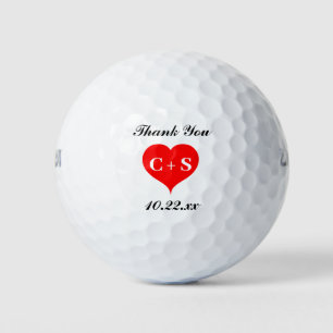 Wedding Favor Heart Initials Monogram Thank You Golf Balls