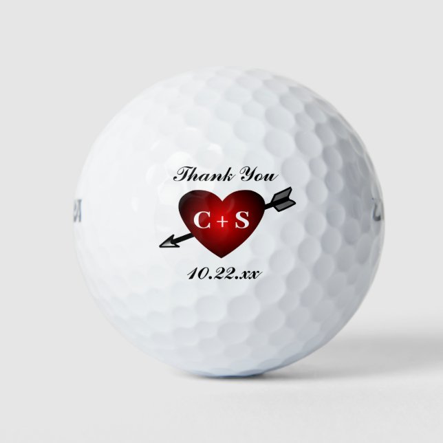 Wedding Favor Heart Initials Monogram Thank You Golf Balls (Front)