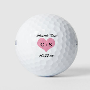 Wedding Favor Heart Initials Monogram Thank You Golf Balls