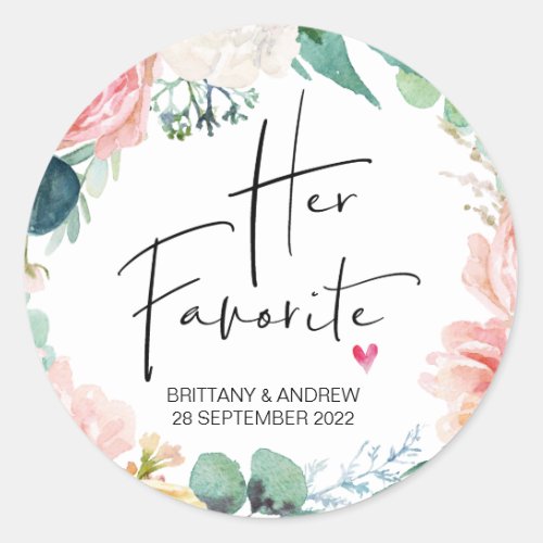 Wedding Favor Her Favorite Treat Box Cute Classic Round Sticker