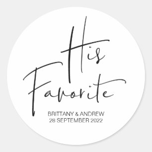 Wedding Favor His Favorite Treat Box Cute Classic Round Sticker