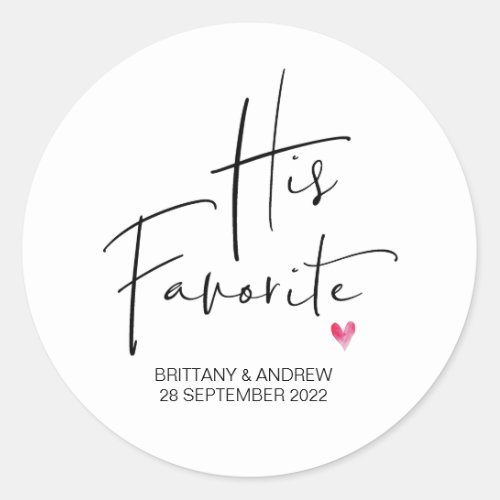 Wedding Favor His Favorite Treat Box Cute Classic Round Sticker