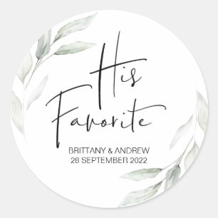 Wedding Favor His Favorite Treat Box Cute Classic Round Sticker