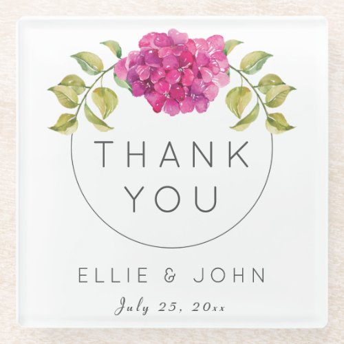 Wedding Favor Hot Pink Hydrangea Glass Coaster