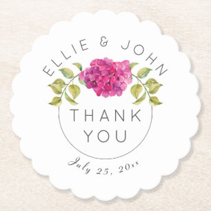 Wedding Favor Hot Pink Hydrangea Paper Coaster